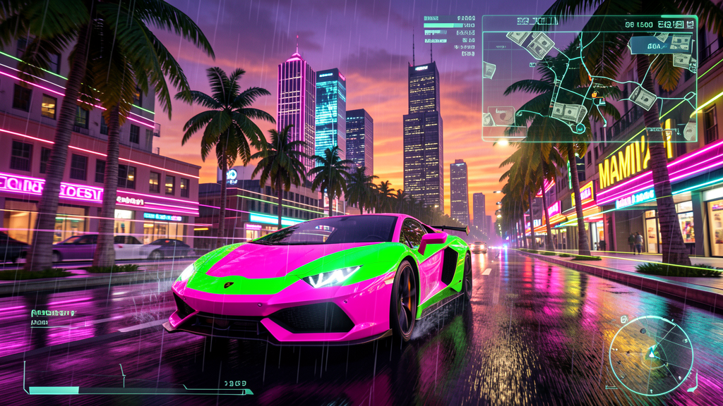 Neon Vice City inspired sports car visual