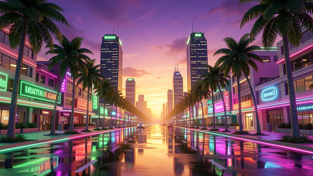 Neon tropical city skyline
